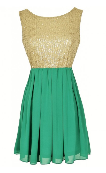 Go For Gold Sequin and Chiffon Dress in Green